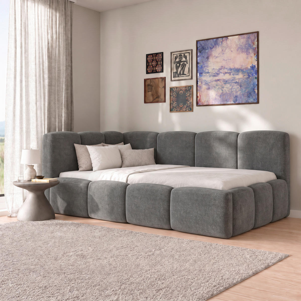 POLSTERBETT 140/200 cm,  in Anthrazit, Lattenrost, Bettkasten,  - Anthrazit/Schwarz, Design, Holz/Textil (140/200cm) - Chameo