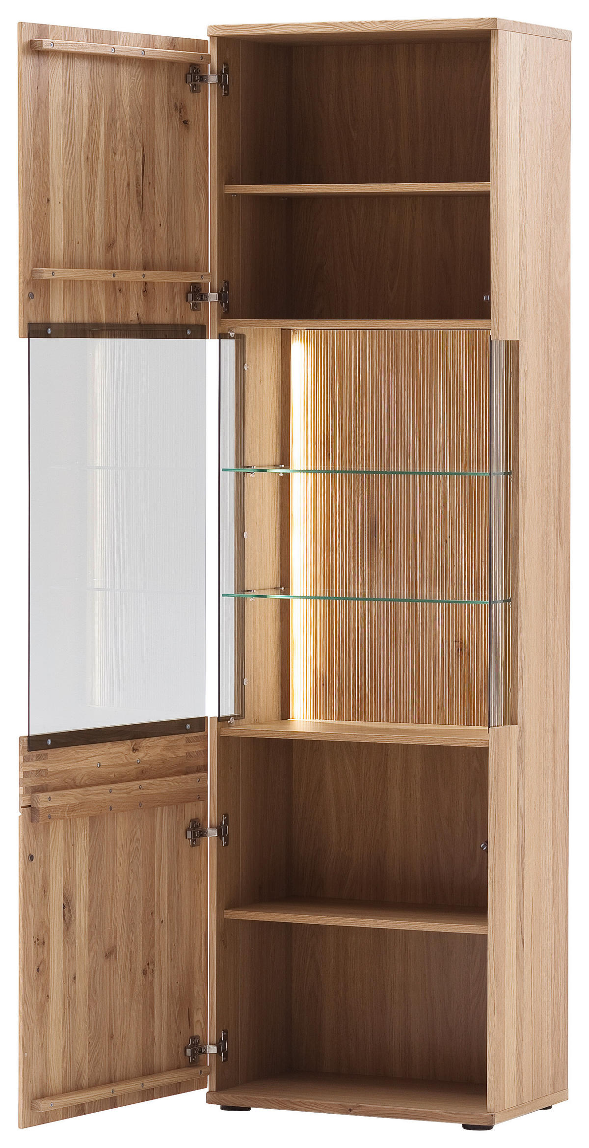 VITRINE  in furniert, massiv Balkeneiche Eichefarben - Eichefarben/Anthrazit, Design, Glas/Holz (60/208/37cm) - Livetastic