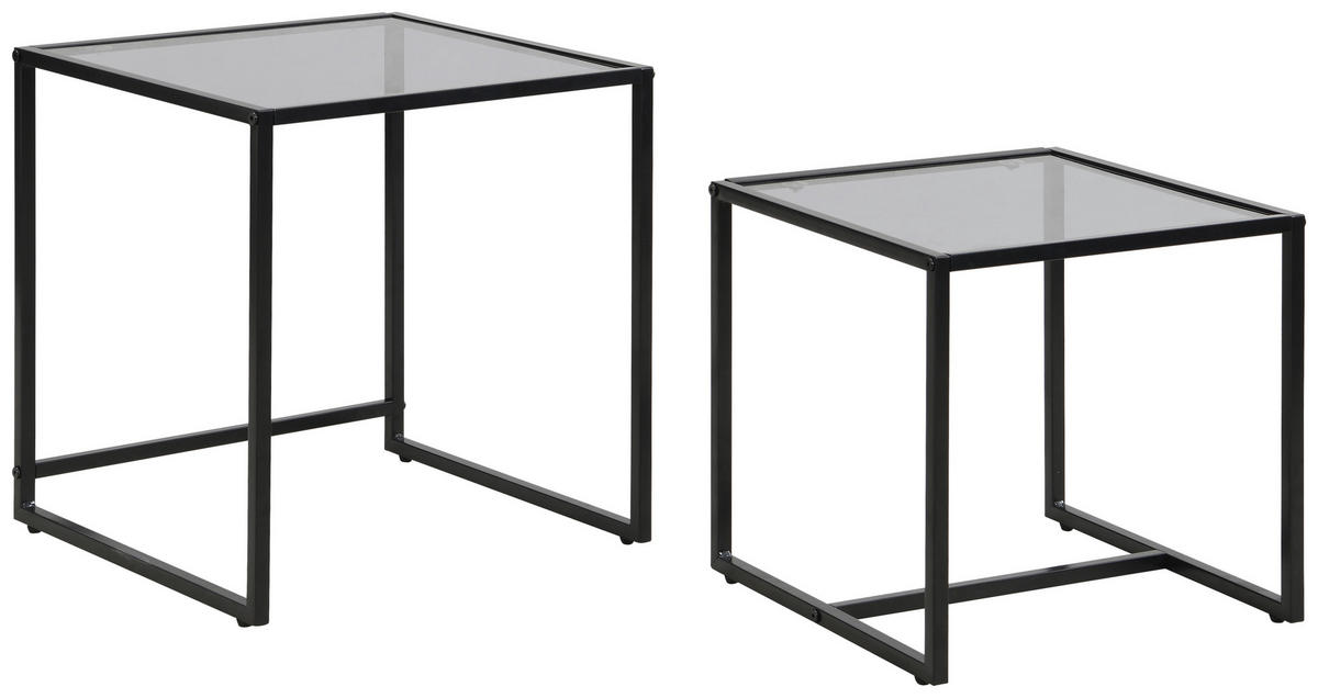 BEISTELLTISCHSET quadratisch Grau, Schwarz  - Schwarz/Grau, Design, Glas/Metall (40-45/40-45/40-50cm) - Carryhome