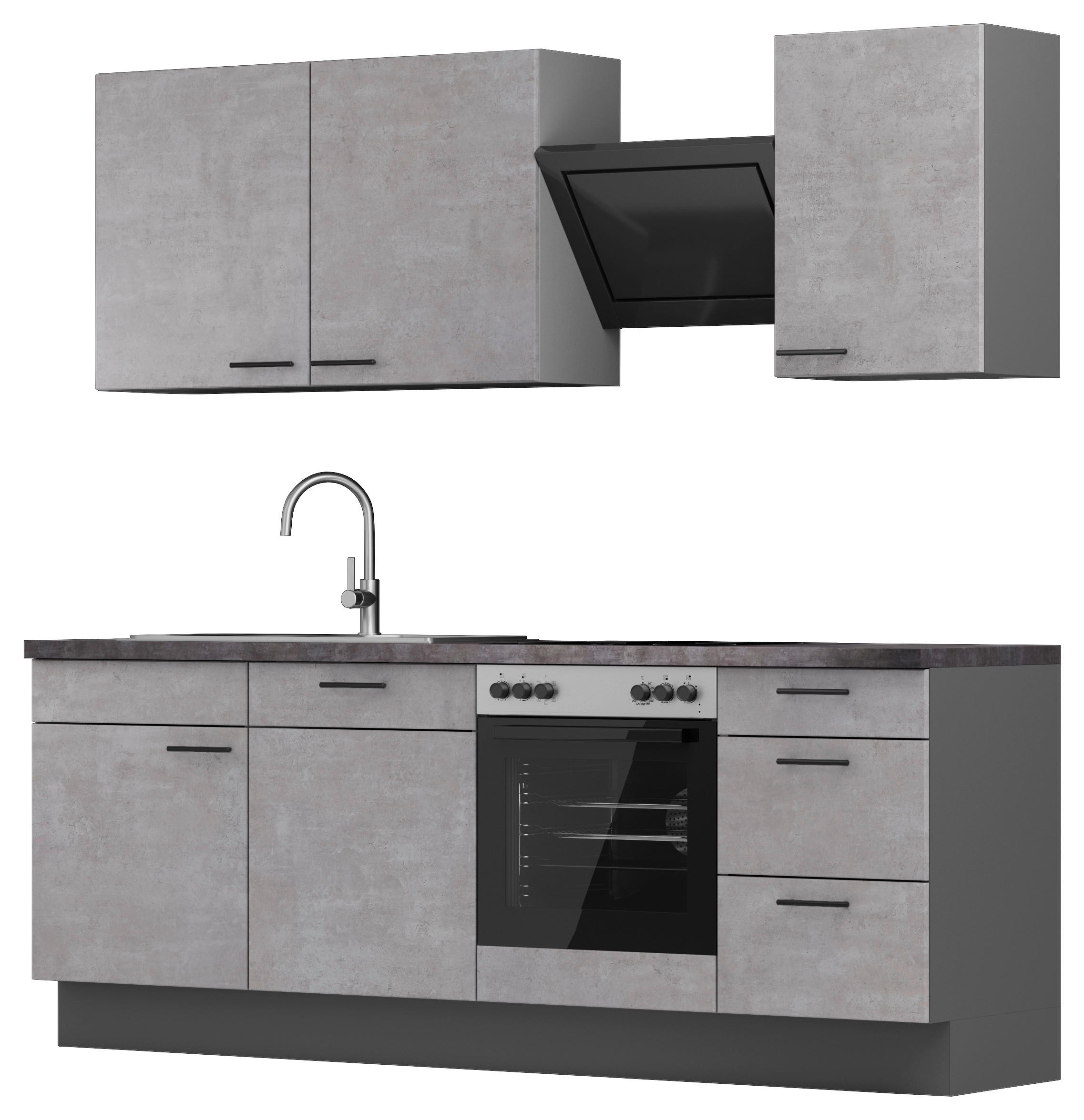 KÜCHENBLOCK 230 cm   in Grau, Graphitfarben  - Dunkelgrau/Schwarz, MODERN, Holzwerkstoff/Metall (230cm) - Xora