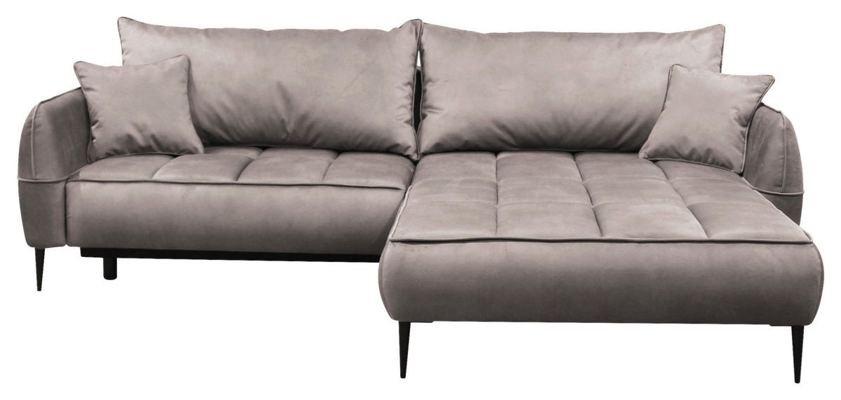 ECKSOFA Beige Velours  - Beige/Schwarz, Design, Textil/Metall (260/189cm) - MID.YOU