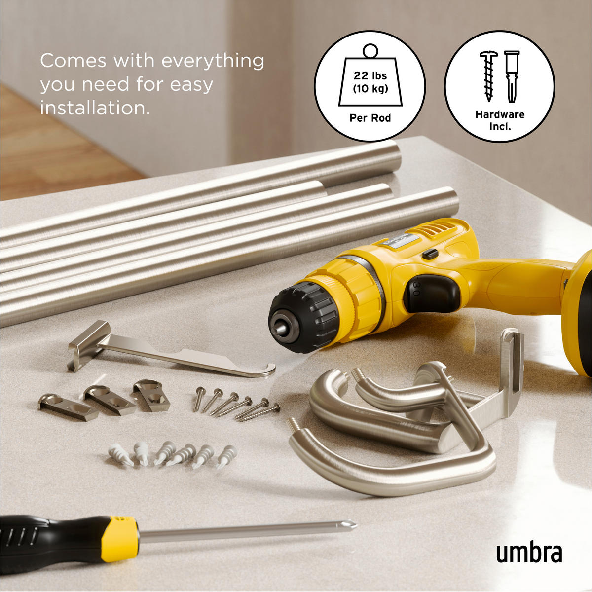 VORHANGSTANGENSET  76-213 cm  - Nickelfarben, KONVENTIONELL, Kunststoff/Metall (76-213cm) - Umbra