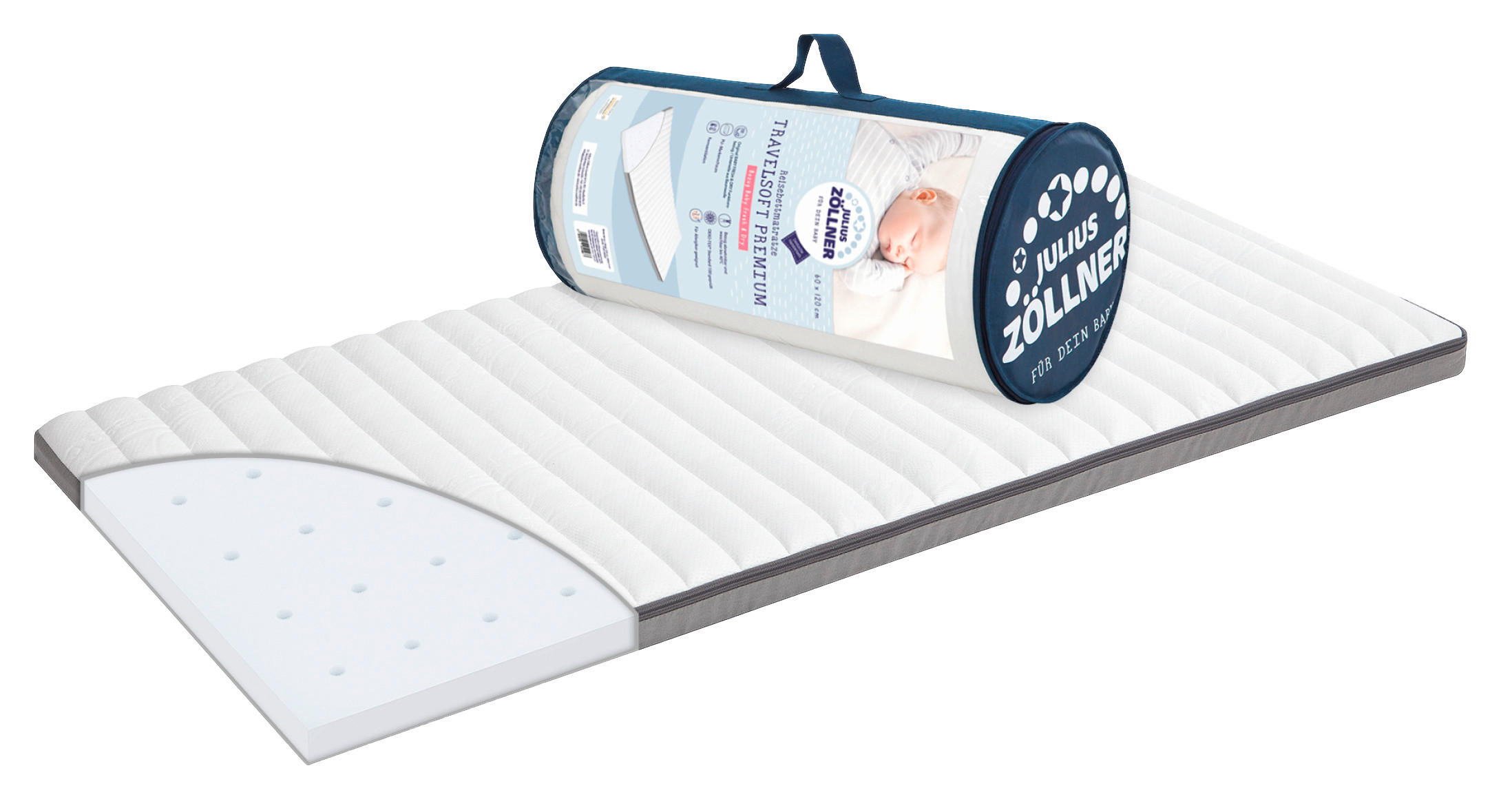 REISEBETTMATRATZE  120/60/5 cm  - Weiß/Grau, Basics, Textil (120/60/5cm) - Zöllner
