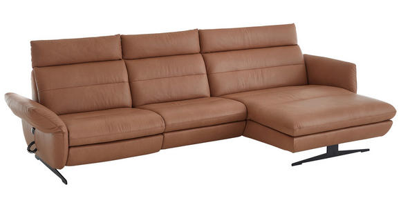 ECKSOFA in Echtleder Haselnussfarben  - Schwarz/Haselnussfarben, Design, Leder/Metall (300/157cm) - Dieter Knoll