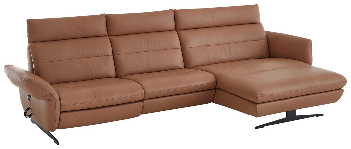 ECKSOFA in Echtleder Haselnussfarben  300/157 cm  - Schwarz/Haselnussfarben, Design, Leder/Metall (300/157cm) - Dieter Knoll