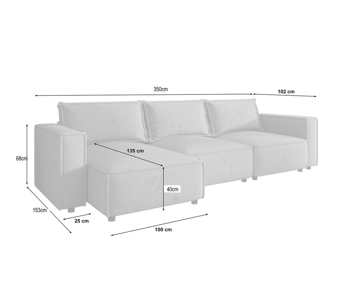 ECKSOFA Creme Webstoff Zierkissen, Rückenkissen, Rücken echt  - Creme/Schwarz, MODERN, Kunststoff/Textil (153/350cm) - Xora