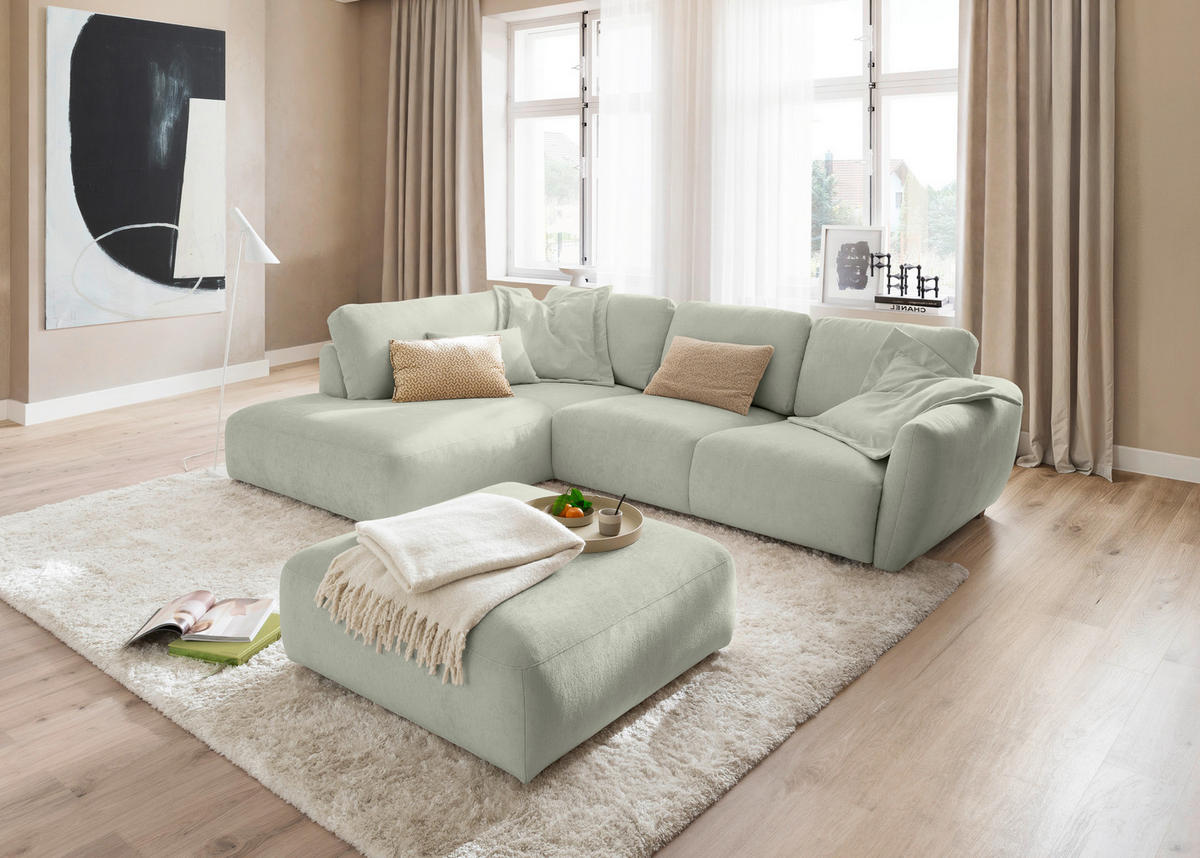 ECKSOFA  in Chenille Salbeigrün  224/307 cm  - Salbeigrün/Schwarz, KONVENTIONELL, Kunststoff/Textil (224/307cm) - Hom`in