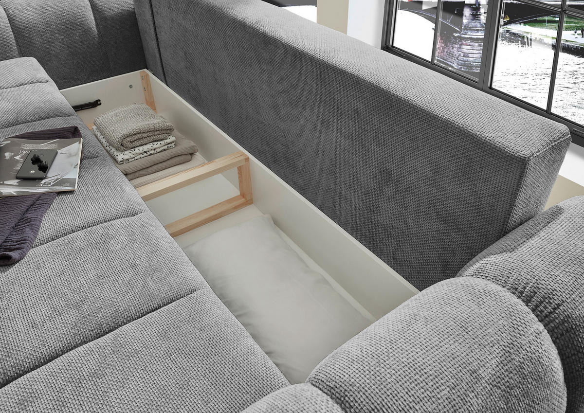 SCHLAFSOFA in Webstoff Grau  - Schwarz/Grau, Design, Kunststoff/Textil (256/76/112cm) - MID.YOU