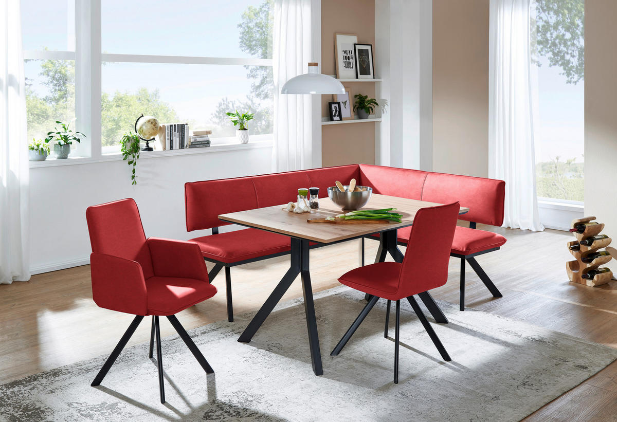 ECKBANK 205/165 cm  in Rot, Schwarz  - Rot/Schwarz, MODERN, Textil/Metall (205/165cm) - Cantus