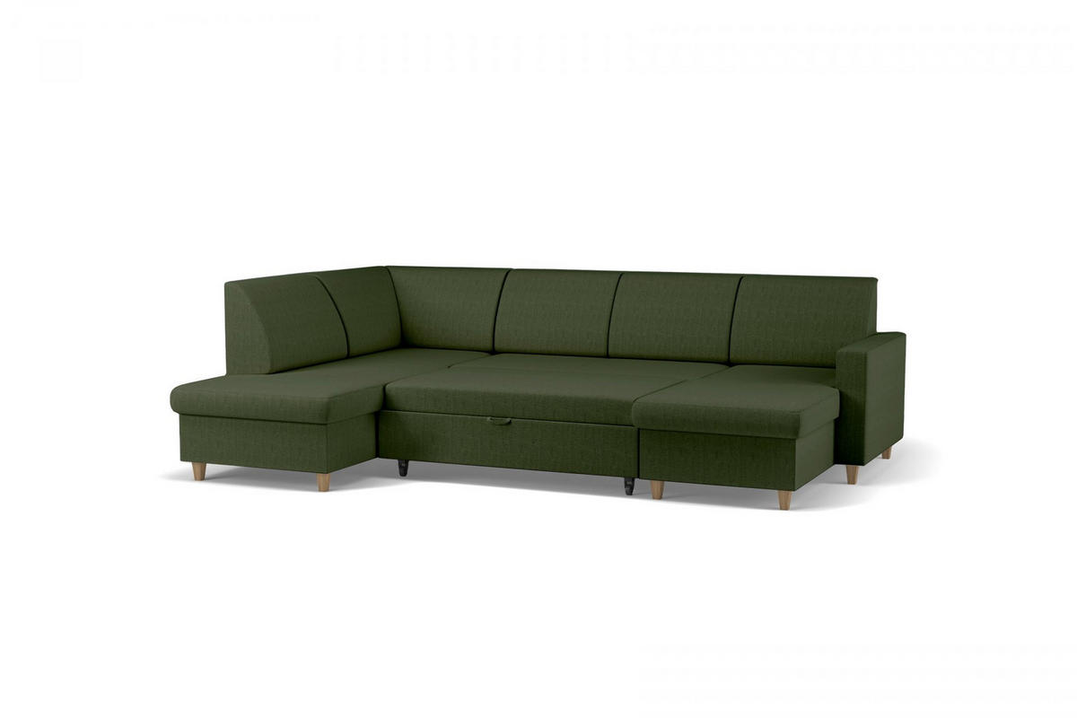 WOHNLANDSCHAFT NIKAS Grün Bouclé  - Buchefarben/Grün, Design, Holz/Textil (310/198/145cm) - MID.YOU