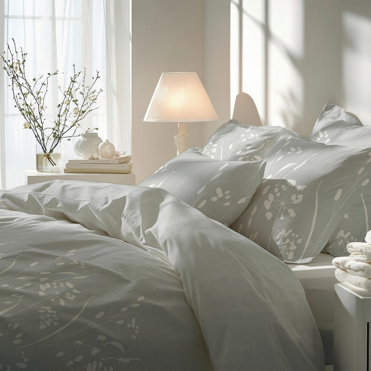 BETTWÄSCHE Satin 100/135 cm  - Hellgrau, Design, Textil (100/135cm) - Florella