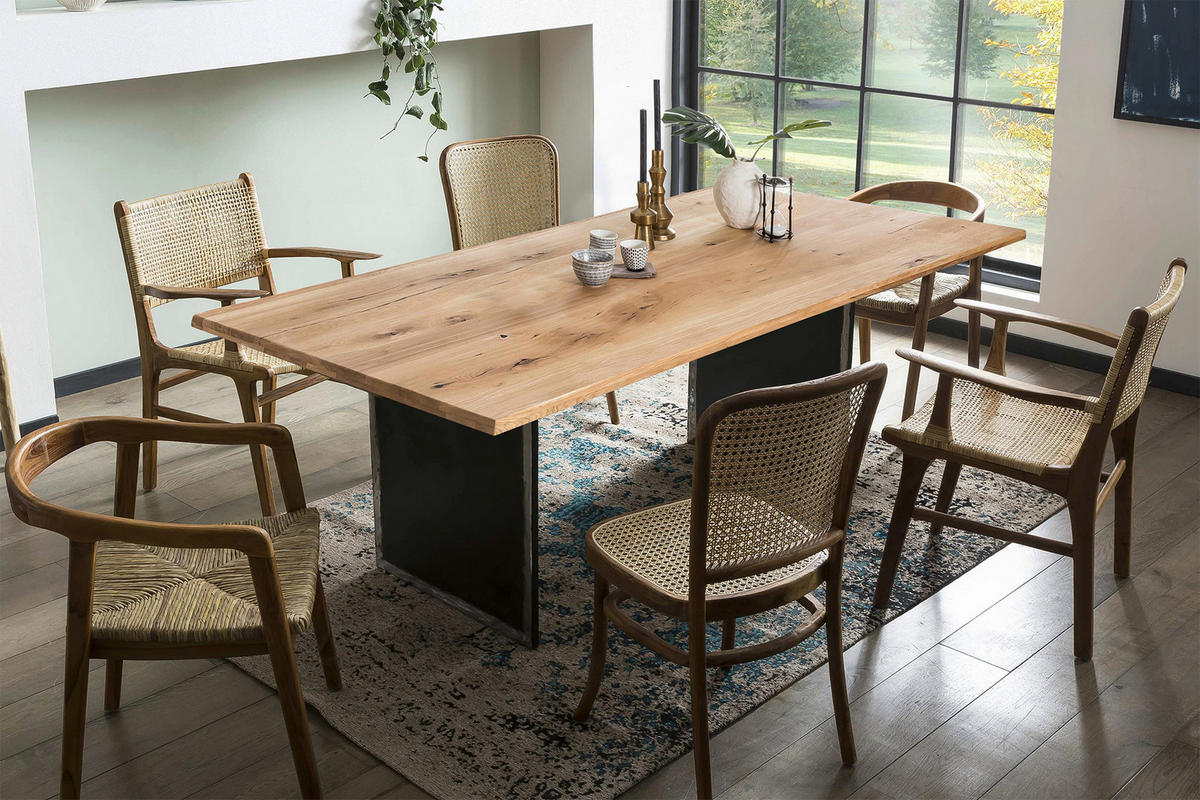 ESSTISCH 180/100/76 cm Echtholz  Holz, Metall rechteckig Naturfarben, Schwarz  - Schwarz/Naturfarben, MODERN, Holz/Metall (180/100/76cm) - MID.YOU
