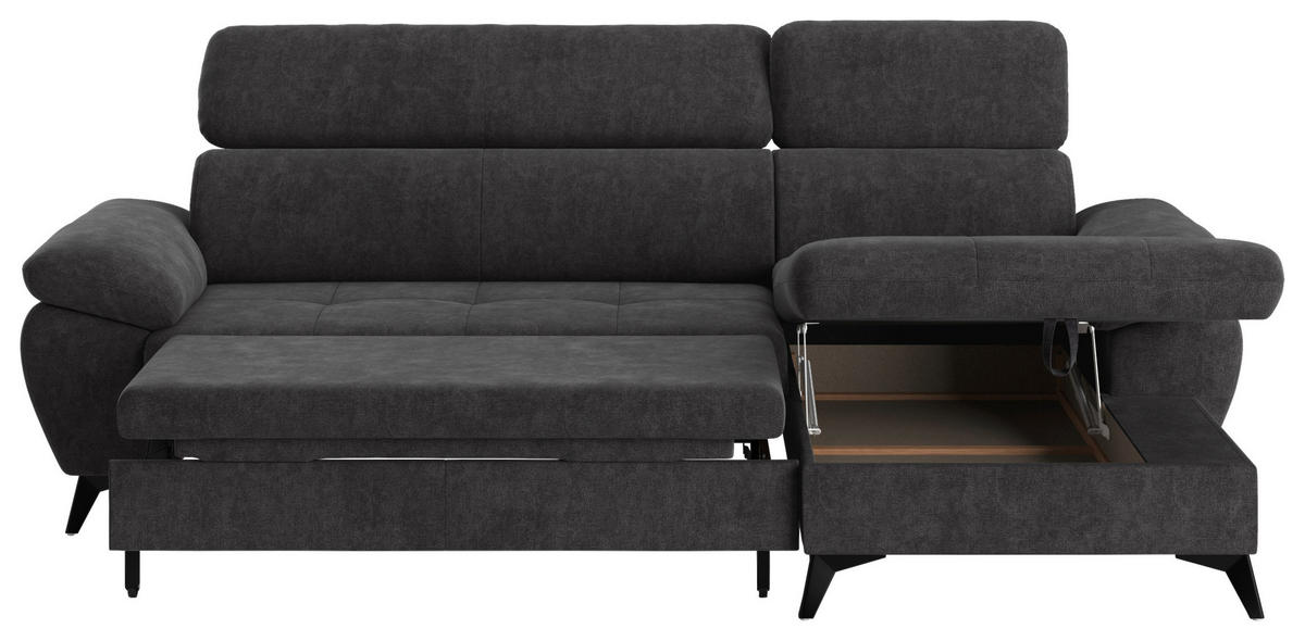 ECKSOFA in Dunkelgrau  - Schlammfarben/Dunkelgrau, Textil/Metall (261/166cm) - MID.YOU