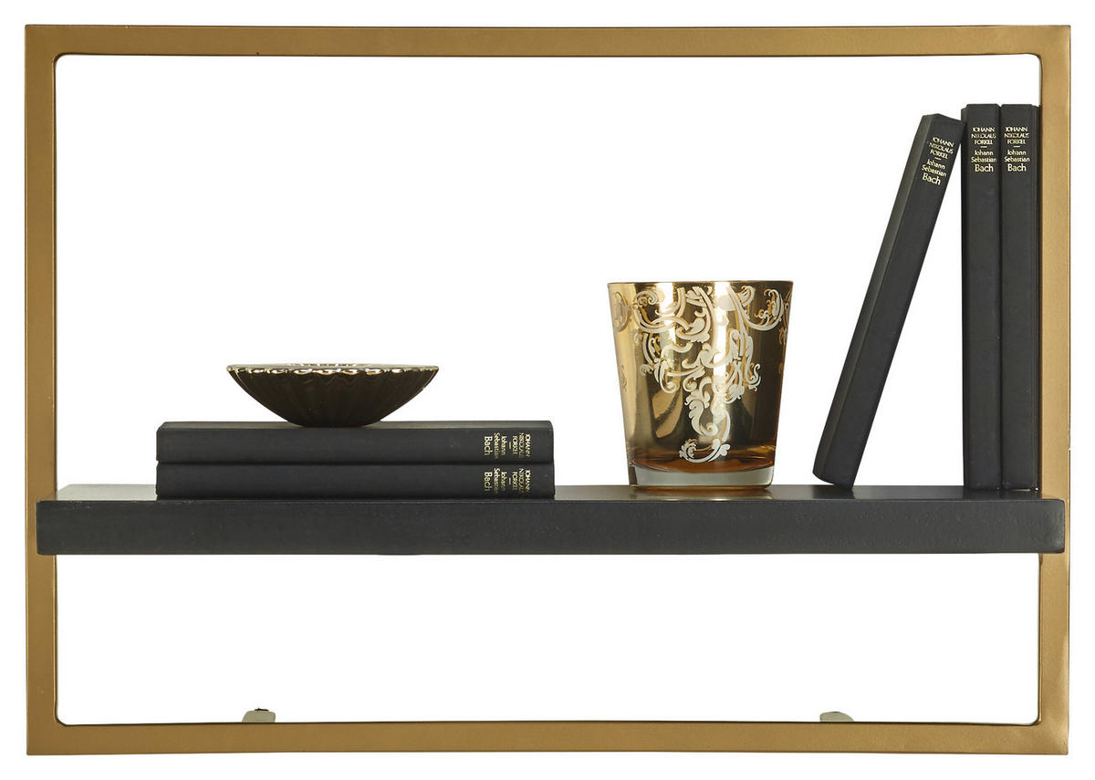 WANDREGAL Akazie vollmassiv Schwarz, Goldfarben  - Goldfarben/Schwarz, Trend, Holz/Metall (50/35/25cm) - Lomoco