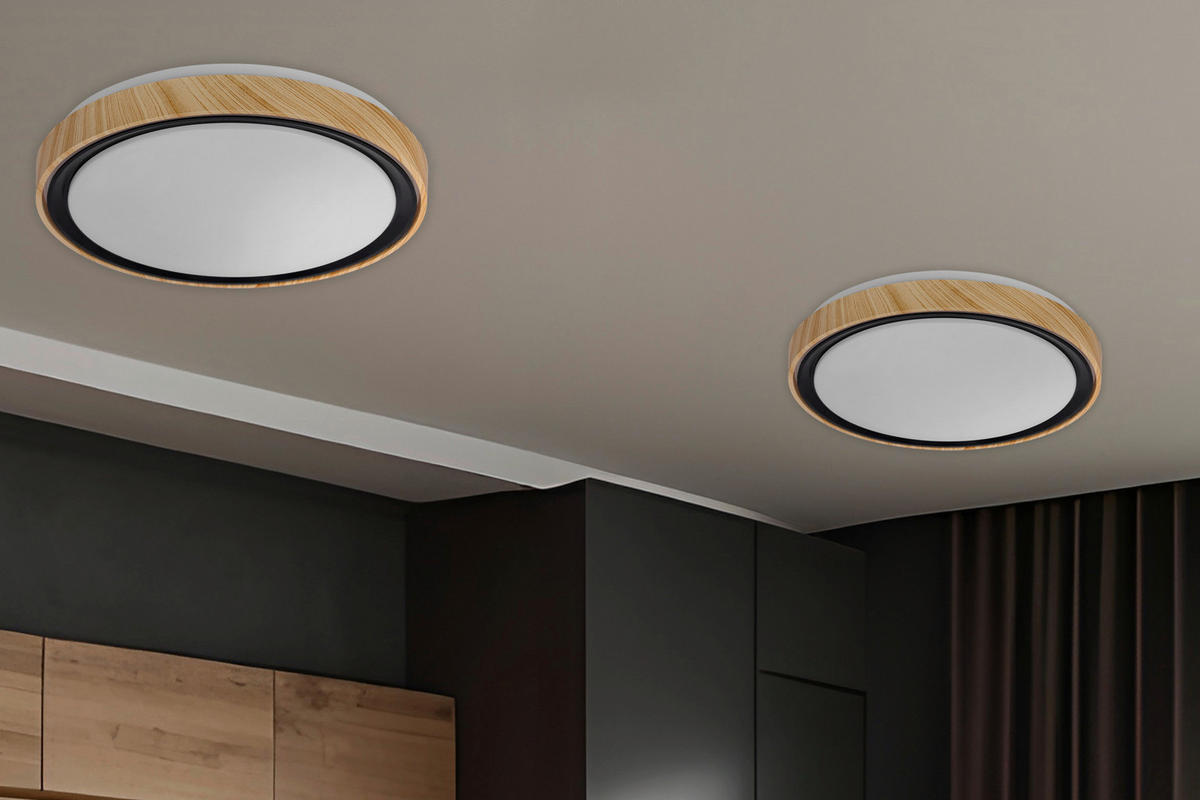 LED-TAKLAMPA Aflo 38/38/7.5 cm  - svart/ekfärgad, Natur, metall/plast (38/38/7.5cm)