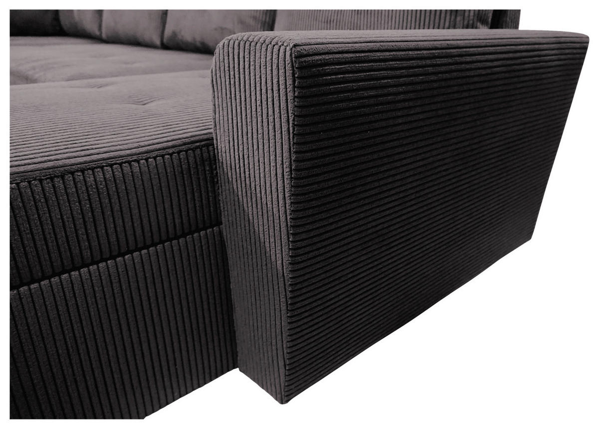 WOHNLANDSCHAFT TERMOLI Graubraun Cord  - Graubraun/Schwarz, Design, Kunststoff/Textil (155/296/155cm) - MID.YOU