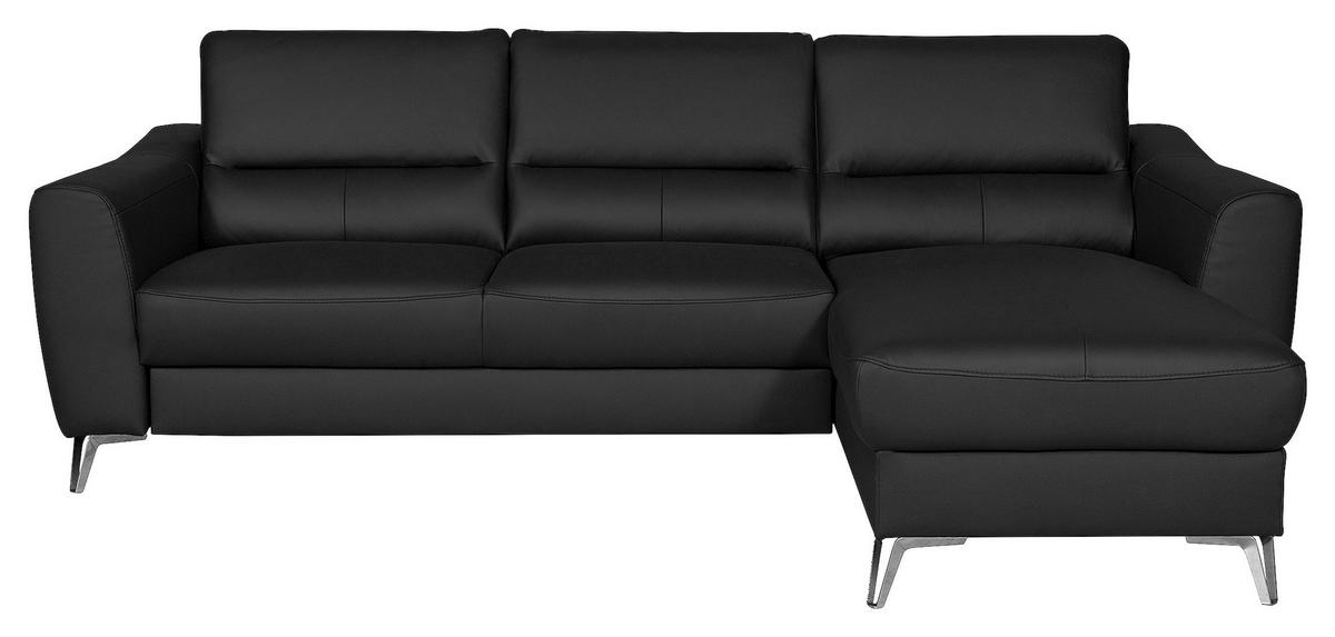 ECKSOFA in Lederlook Echtleder Schwarz  - Chromfarben/Schwarz, Design, Leder/Textil (241/168cm) - Livetastic