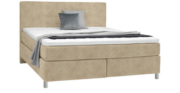 BOXSPRINGBETT 180/200 cm in Beige - Chromfarben/Beige, KONVENTIONELL, Kunststoff/Textil (180/200cm) - Voleo