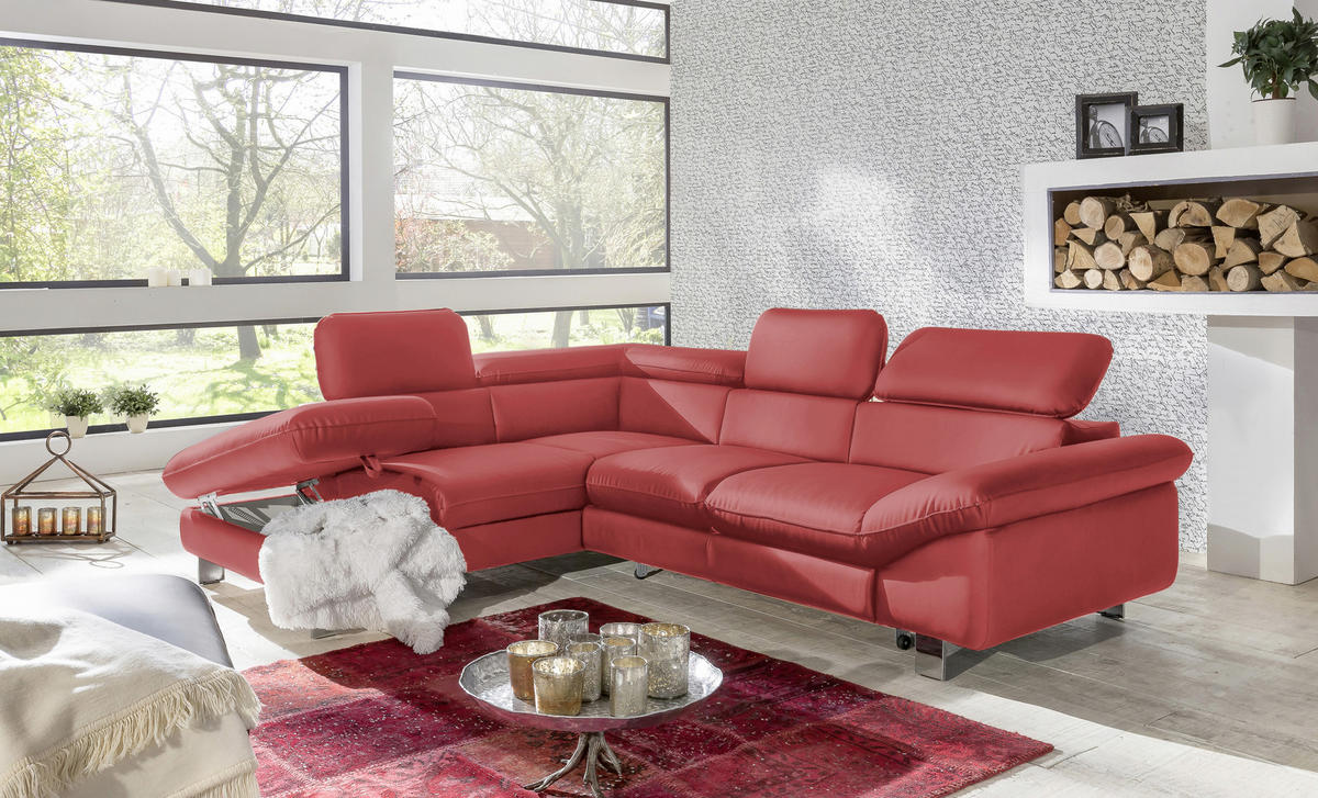 WOHNLANDSCHAFT in Lederlook Rot  - Chromfarben/Rot, Modern, Textil/Metall (214/266cm) - MID.YOU