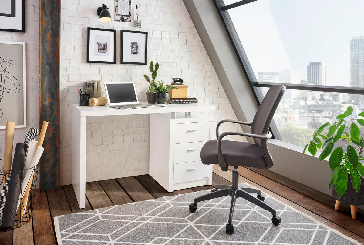 SCHREIBTISCH 120/55/75 cm  in Weiss, Chromfarben  - Chromfarben/Weiss, Design, Holzwerkstoff/Metall (120/55/75cm) - Hom`in