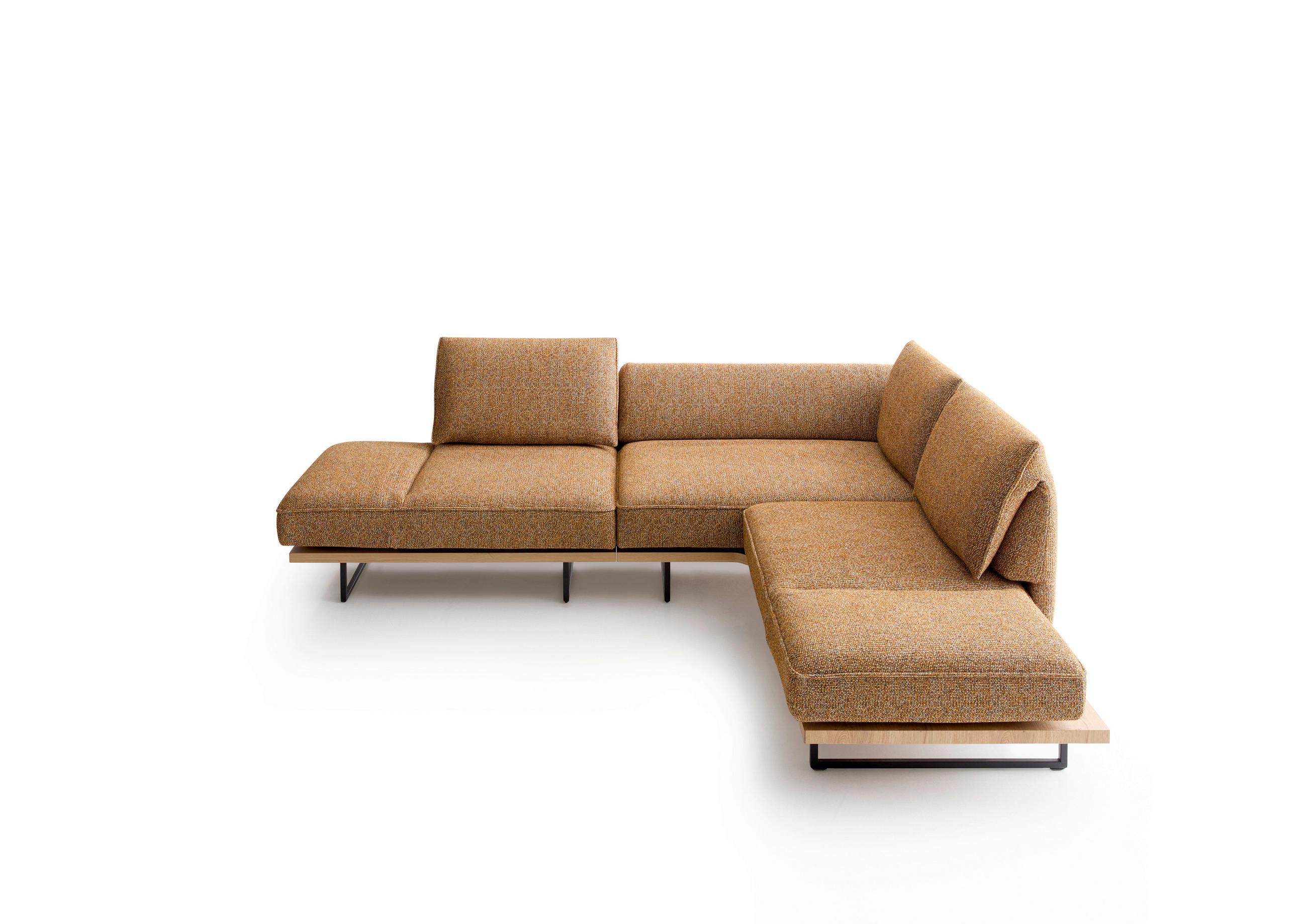 ECKSOFA Dunkelorange Chenille Rücken echt, Armteilverstellung, Relaxfunktion, Drehsitzfunktion  - Dunkelorange/Schwarz, Design, Holz/Textil (252/209cm) - Koinor