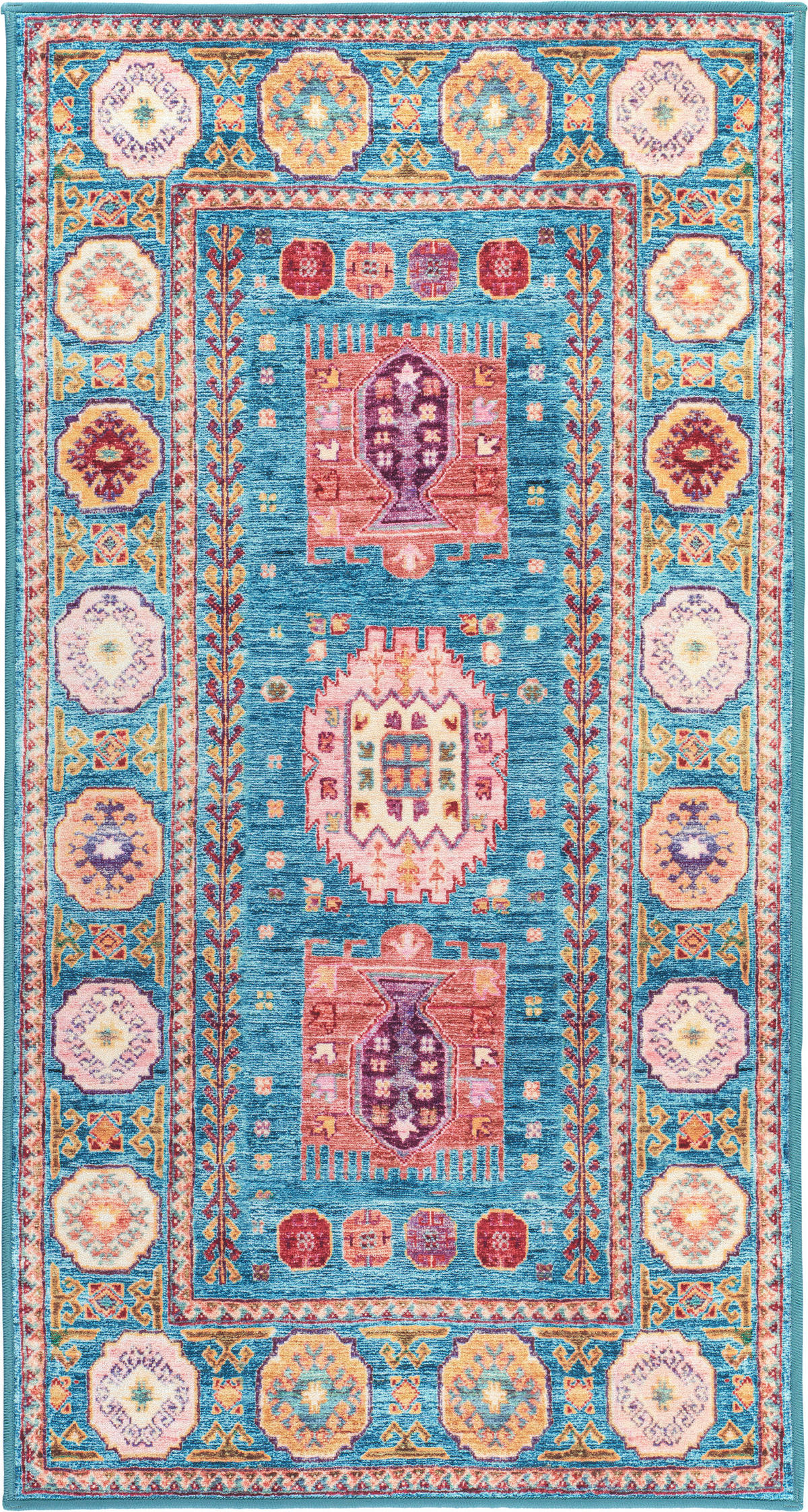 VINTAGE-TEPPICH Cortea Zylar 80/150 cm  in Hellblau, Dunkelrosa, Elfenbein  - Elfenbein/Dunkelrosa, LIFESTYLE, Kunststoff/Textil (80/150cm) - Lindorug