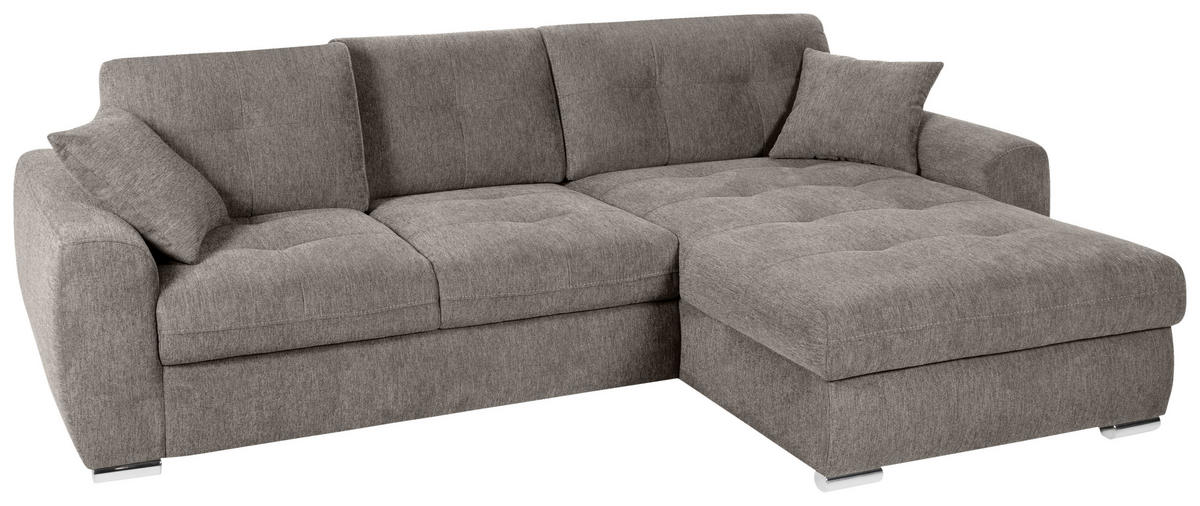 ECKSOFA in Mikrofaser Taupe  - Taupe/Chromfarben, Modern, Kunststoff/Textil (276/193cm) - Hom`in