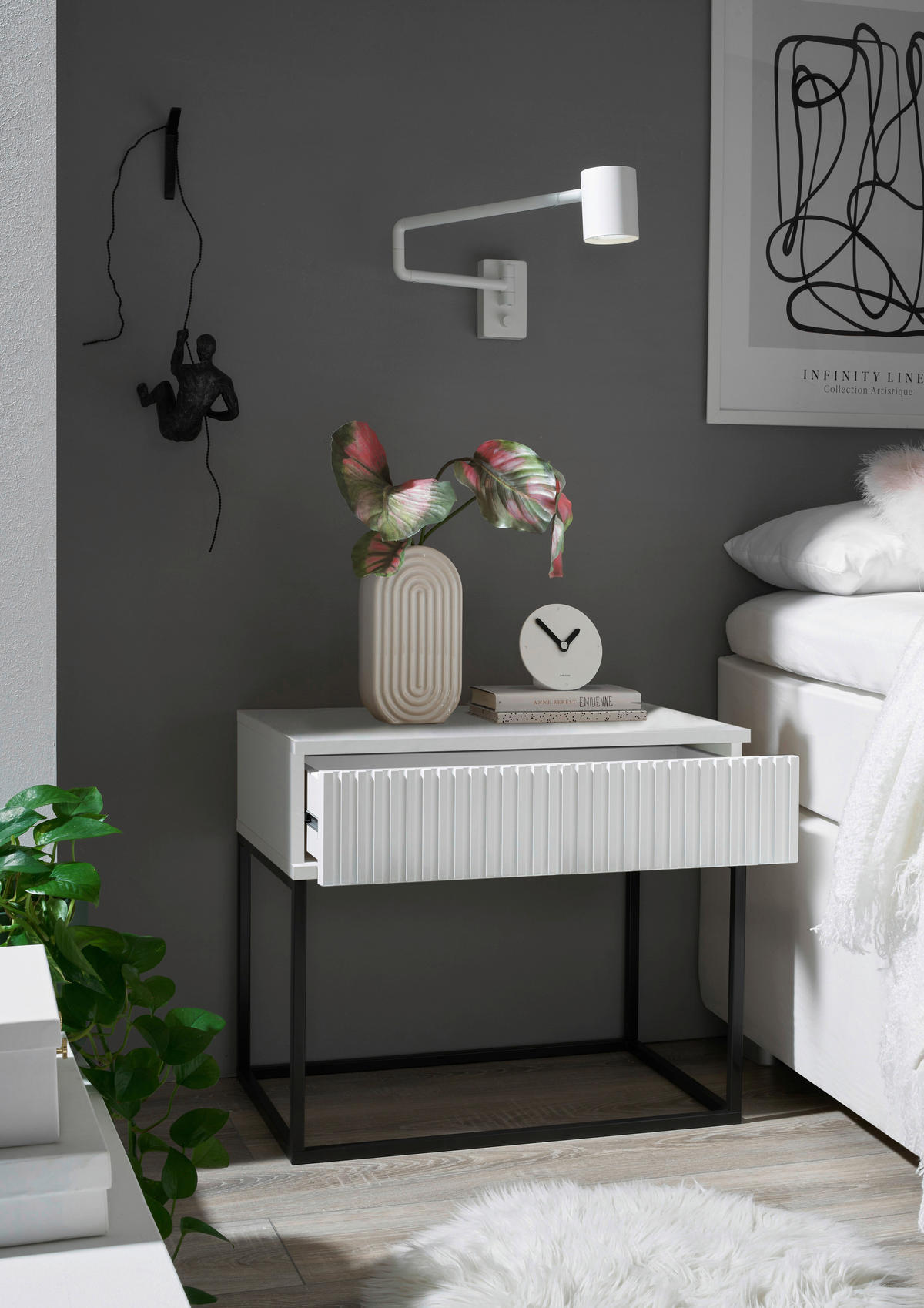 NOĆNI ORMARIĆ bijela, crna   - bijela/crna, Moderno, drvni materijal/metal (60/52/38,5cm) - Livetastic