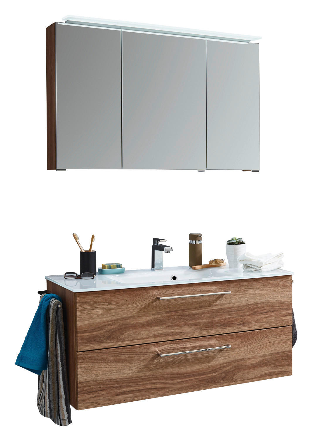 BADEZIMMER  in 100 cm  - Chromfarben/Eichefarben, KONVENTIONELL, Holzwerkstoff/Stein (100cm) - Novel