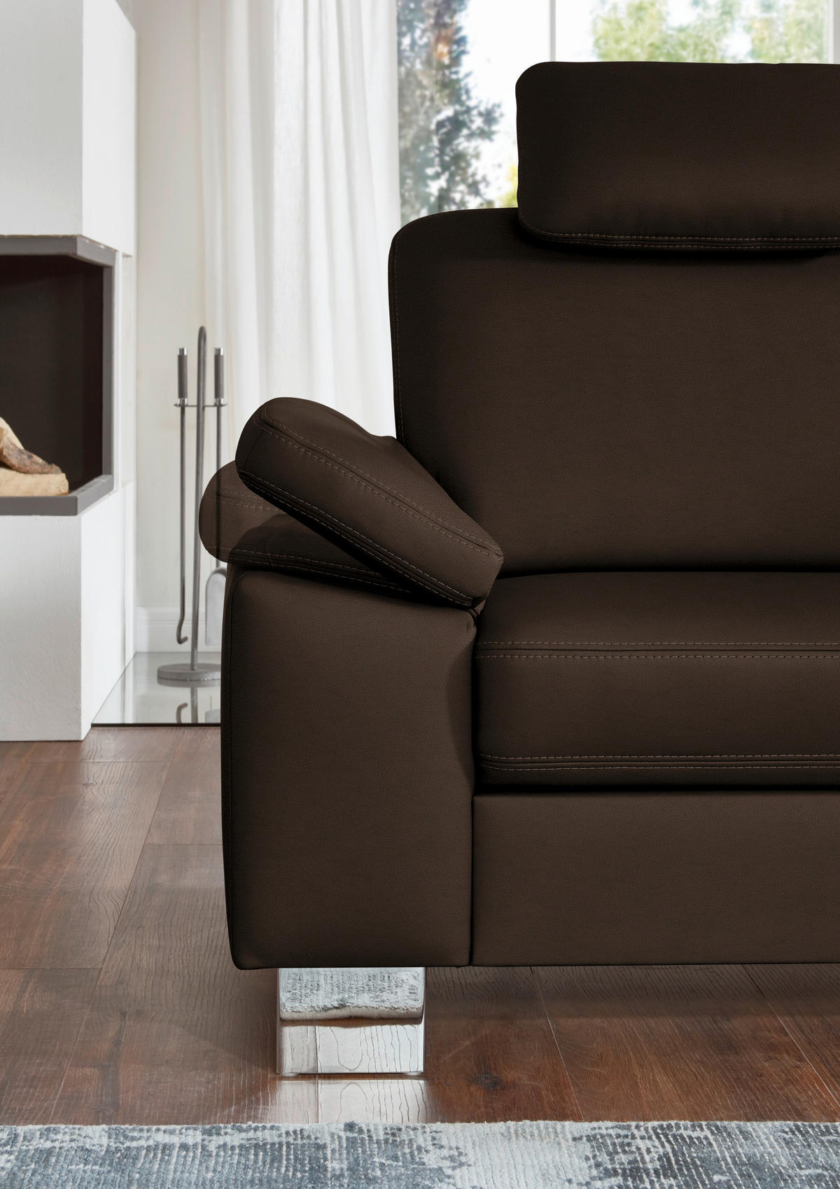 ECKSOFA  in Echtleder Dunkelbraun  248/235 cm  - Dunkelbraun/Alufarben, Design, Leder/Metall (248/235cm) - Beldomo Premium