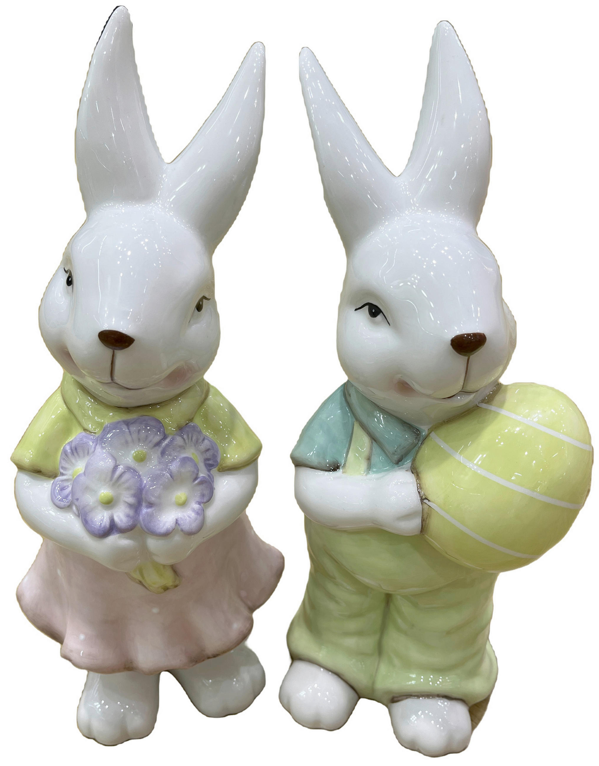 DEKORAČNÍ ZAJÍC - pink/zelená, Lifestyle, keramika (32cm)