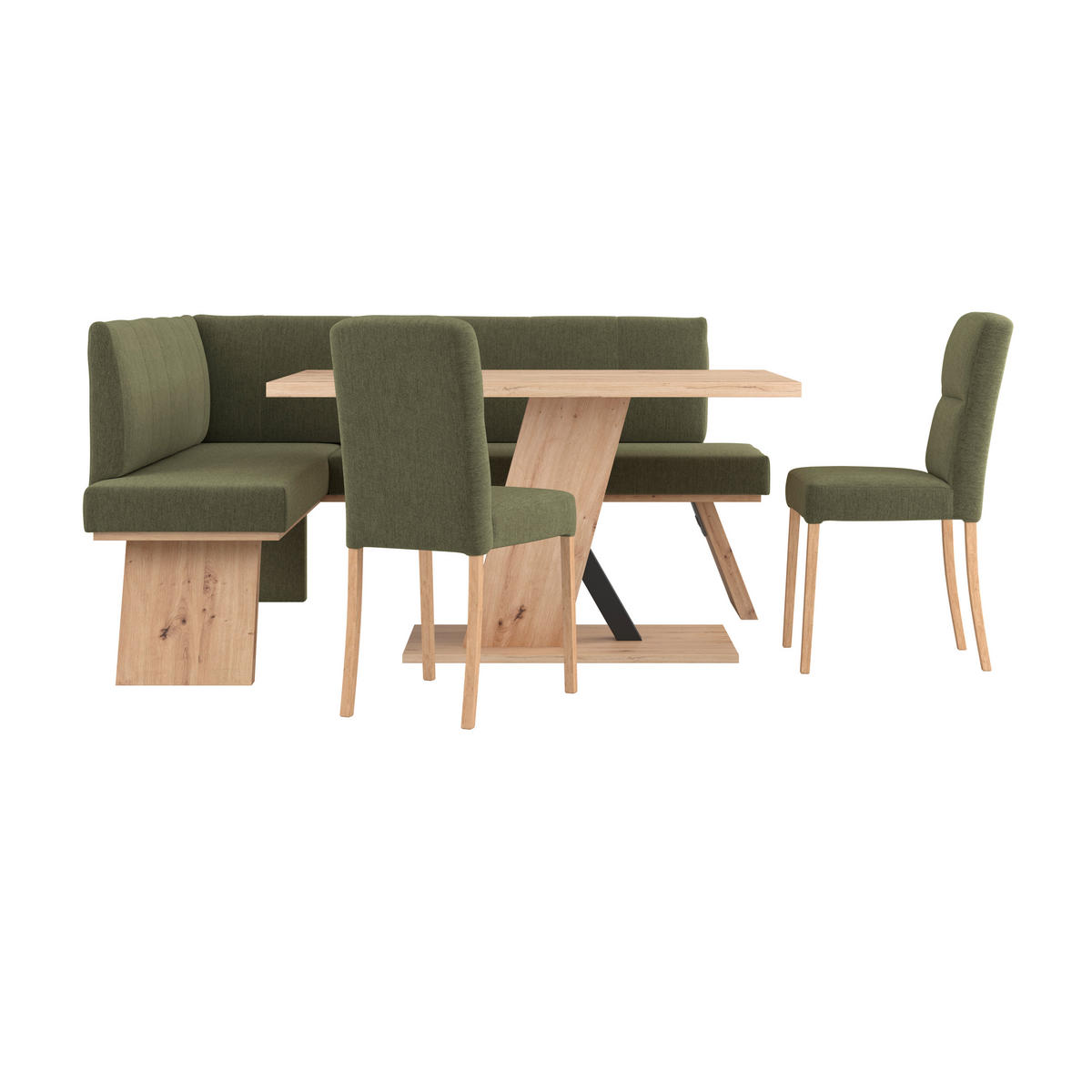 ECKBANK 150/185 cm Webstoff Grün   - Eichefarben/Grün, KONVENTIONELL, Textil (150/185cm)