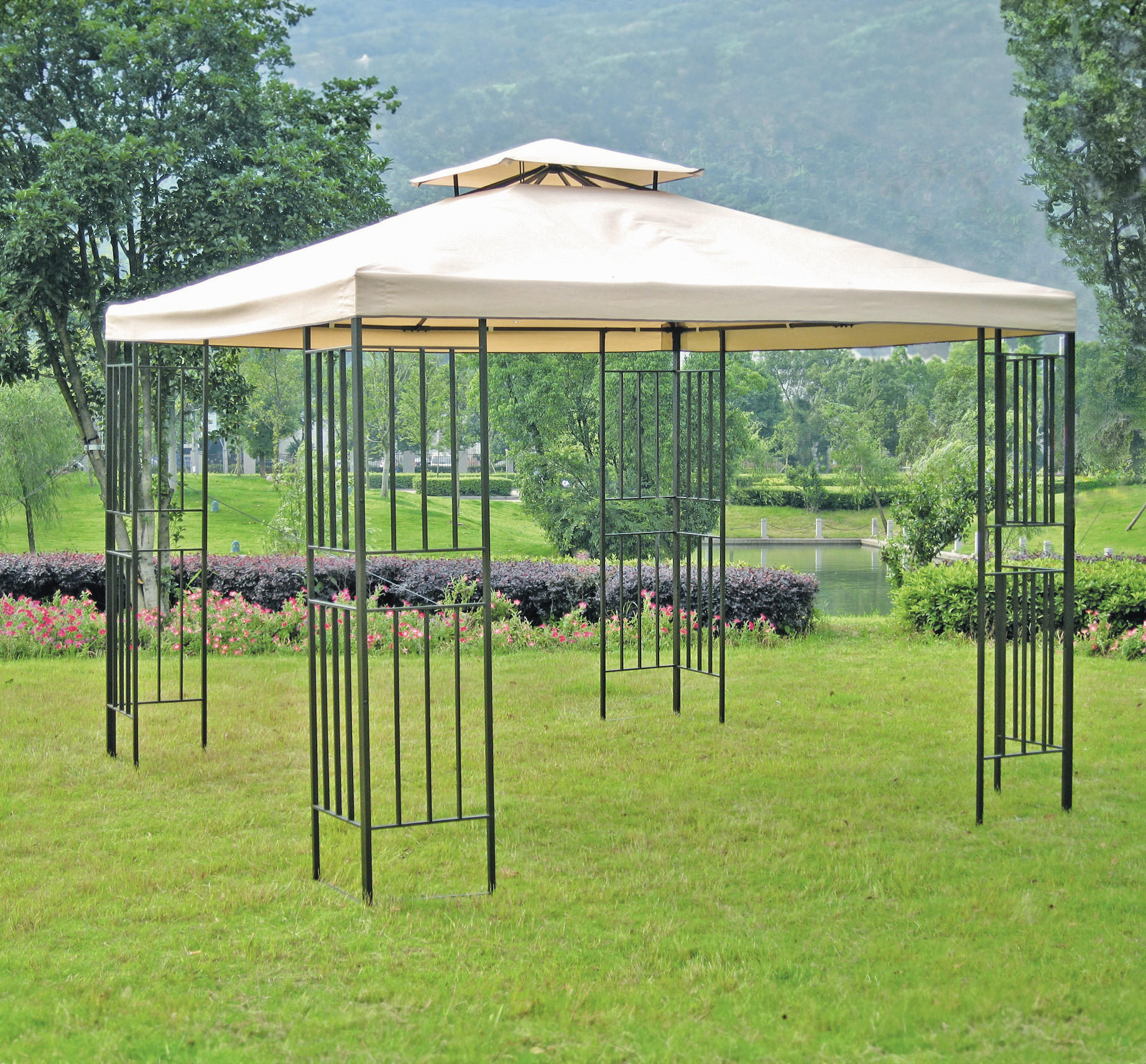 PAVILLON 300/260/300 cm Stahl  - Beige/Schwarz, Basics, Kunststoff/Metall (300/260/300cm) - Gardenson