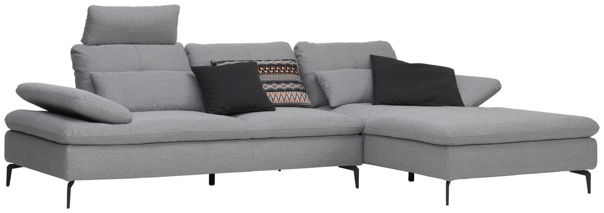 ECKSOFA in Webstoff Hellgrau  - Hellgrau/Schwarz, Design, Textil/Metall (301/179cm) - Chilliano