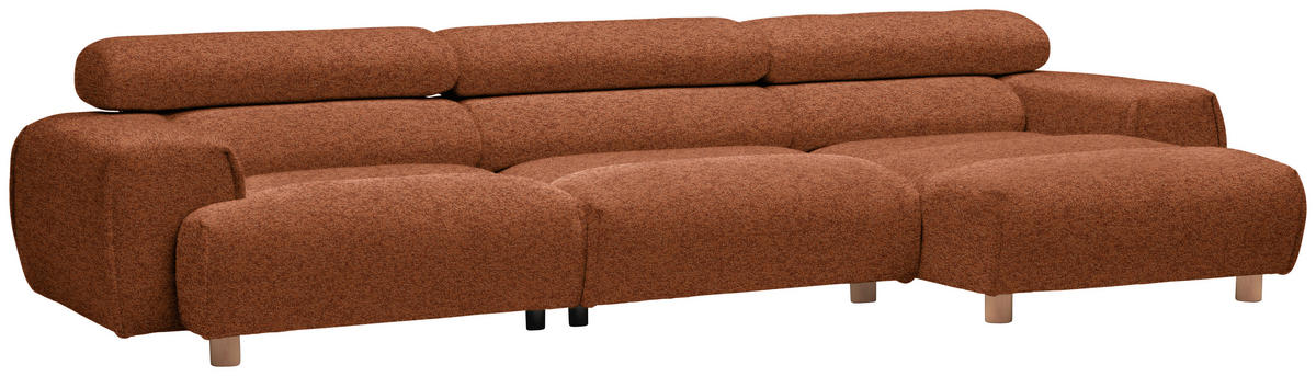 ECKSOFA in Velours Terracotta  - Buchefarben/Terracotta, Design, Holz/Textil (329/150cm) - Lomoco