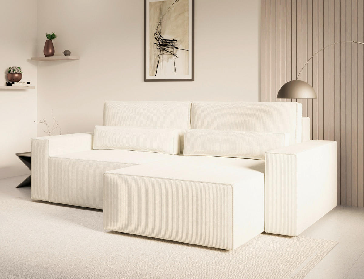 ECKSOFA BRAZIL MINI L Creme Rückenkissen, Schlaffunktion, Stauraum  - Creme/Schwarz, Design, Kunststoff/Textil (248/162cm) - MID.YOU