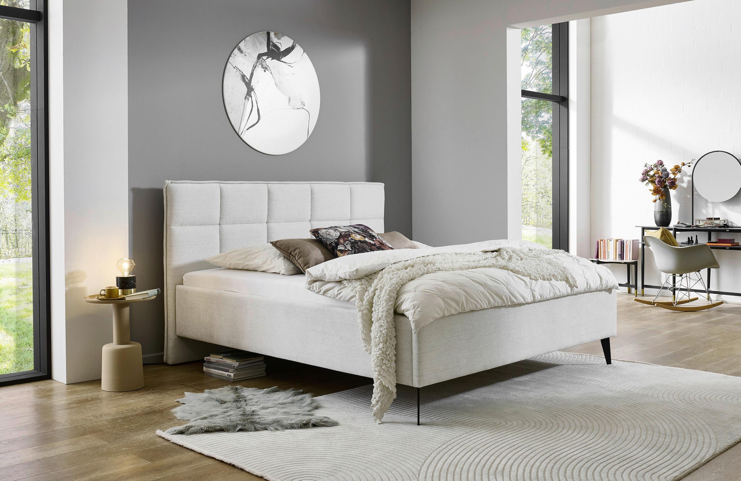 POLSTERBETT 180/200 cm in Beige - Beige/Schwarz, Design, Textil/Metall (180/200cm) - Xora