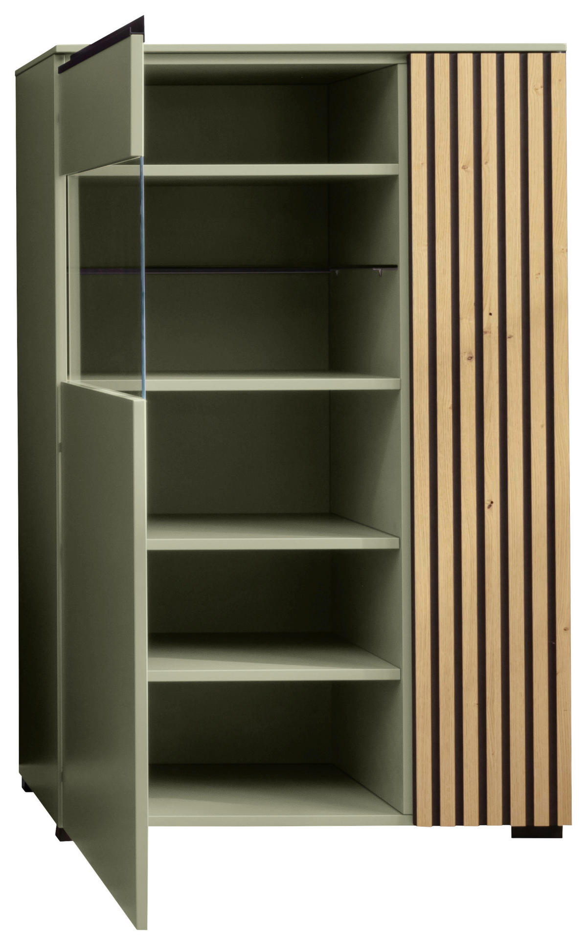 HIGHBOARD Schwarz, Wildeiche, Schilfgrün  87/136/45 cm  - Schilfgrün/Wildeiche, Design, Glas/Holz (87/136/45cm) - Moderano