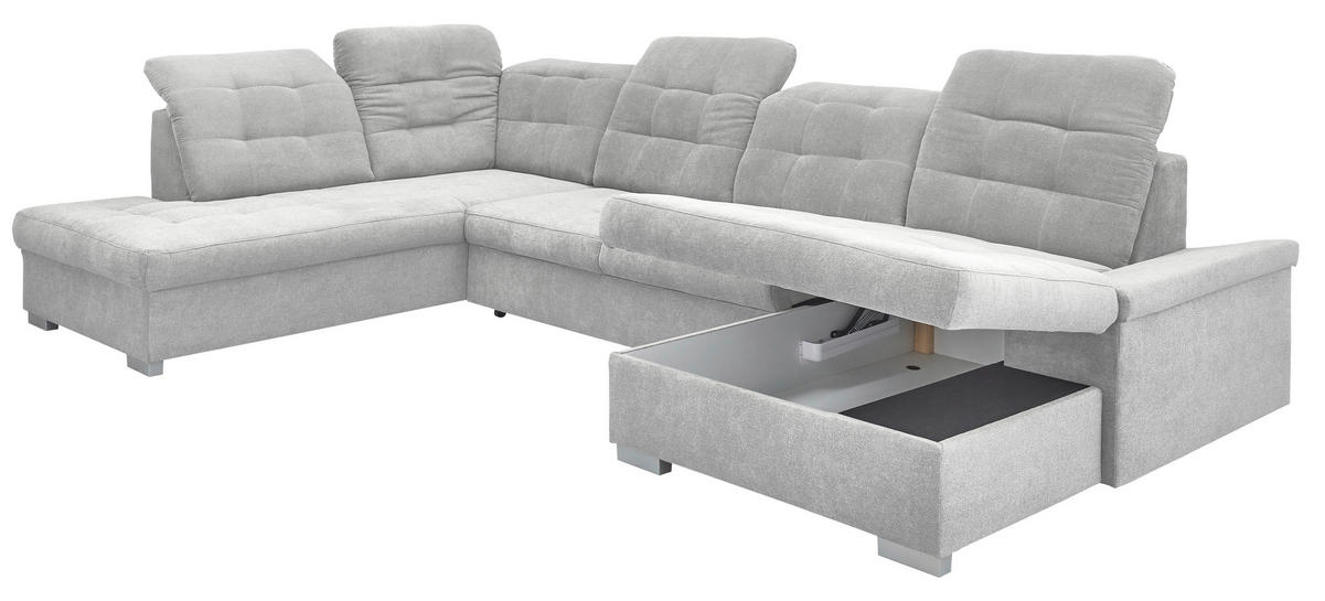 WOHNLANDSCHAFT Silberfarben Mikrofaser  - Chromfarben/Silberfarben, Design, Kunststoff/Textil (212/330/169cm) - Livetastic