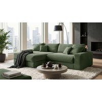 ECKSCHLAFSOFA  KAMIL Grün Cord  - Schwarz/Grün, MODERN, Kunststoff/Textil (180/297cm) - Livetastic