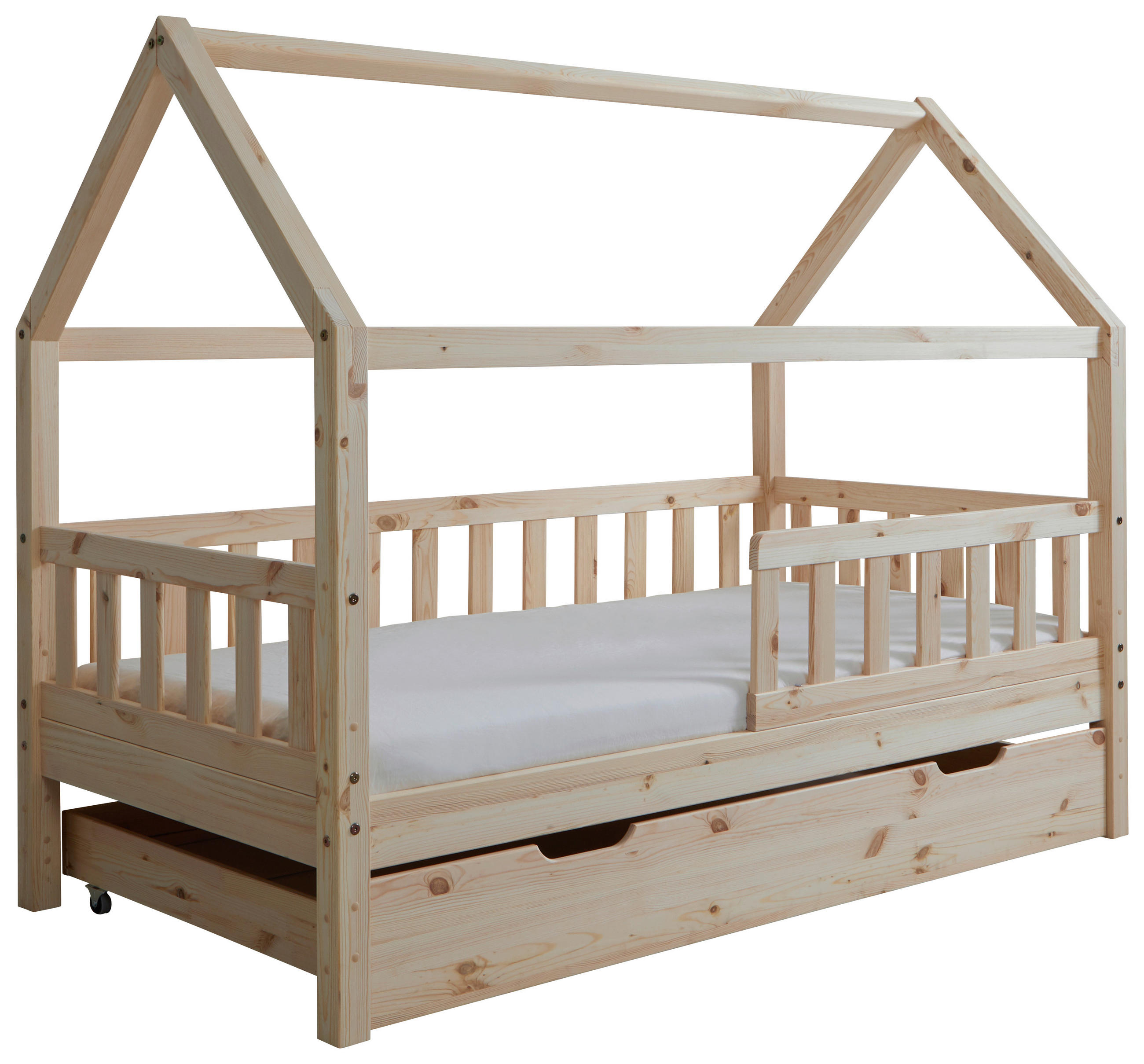HAUSBETT Absturzsicherung, Rollrost, Bettschublade 80/160 cm  - Naturfarben, MODERN, Holz (80/160cm) - MID.YOU