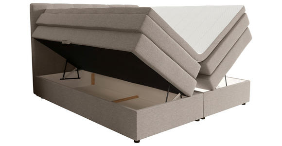 BOXSPRINGBETT 180/200 cm,  in Greige, gepolstertes Kopfteil, Bettkasten, Topper, Matratzen, H2 + H3 = mittel + fest  - Greige/Schwarz, KONVENTIONELL, Kunststoff/Textil (180/200cm) - Esposa