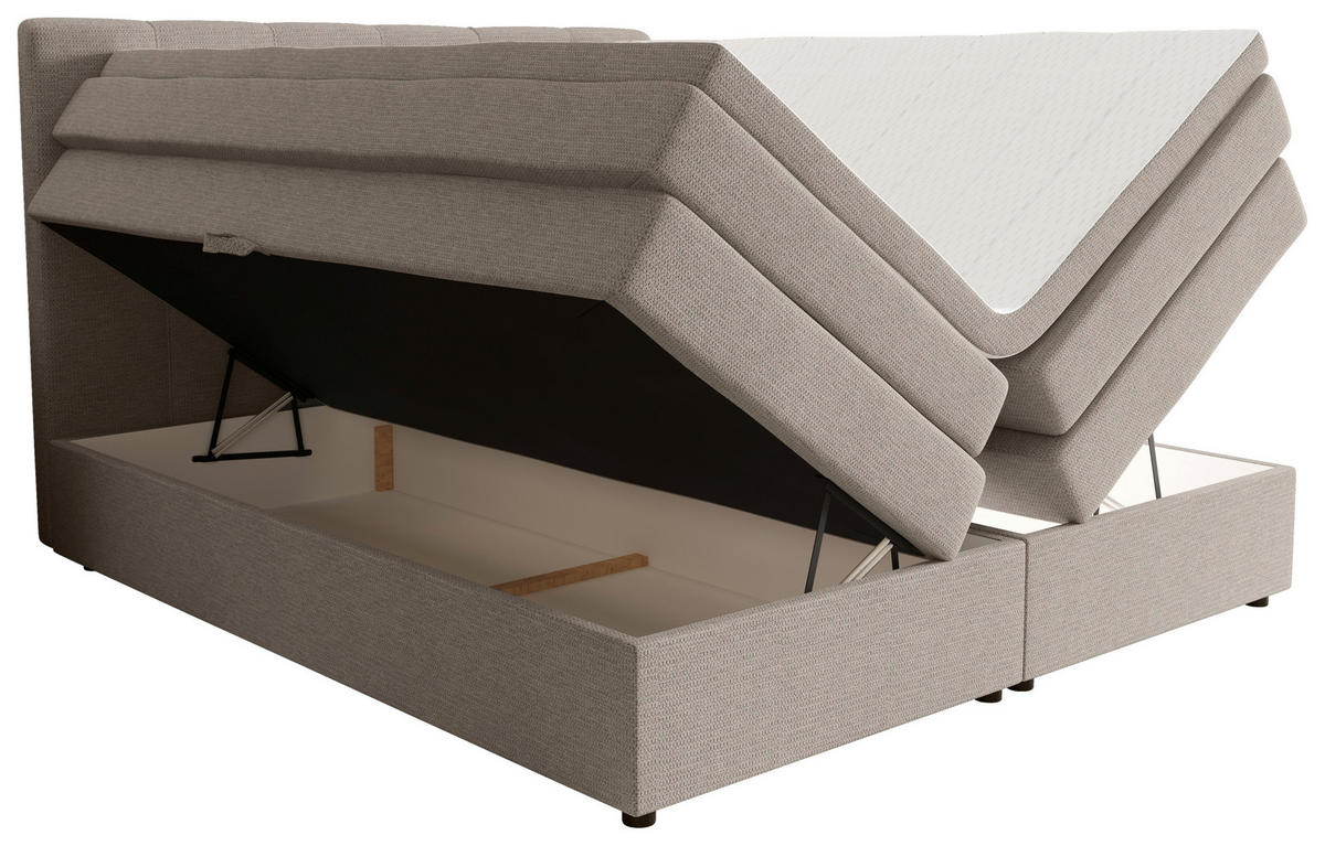 BOXSPRINGBETT 200/200 cm,  in Greige, gepolstertes Kopfteil, Bettkasten, Topper, Matratzen, H2 + H3 = mittel + fest  - Greige/Schwarz, KONVENTIONELL, Kunststoff/Textil (200/200cm) - Esposa