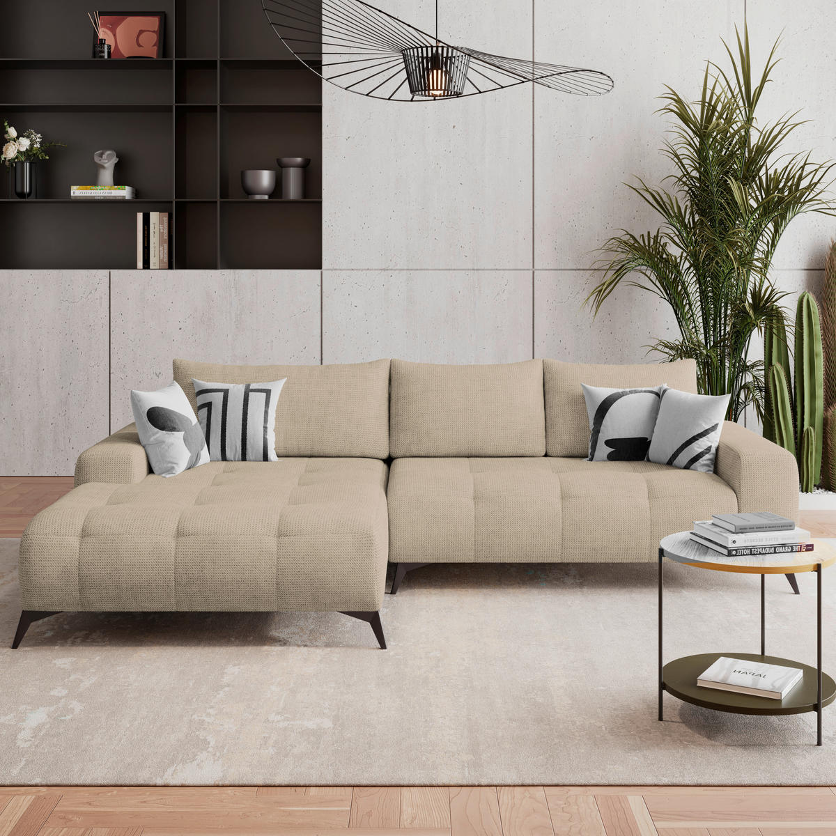 ECKSOFA MAURO Beige Flachgewebe  - Beige/Schwarz, Trend, Textil/Metall (175/290cm) - MID.YOU