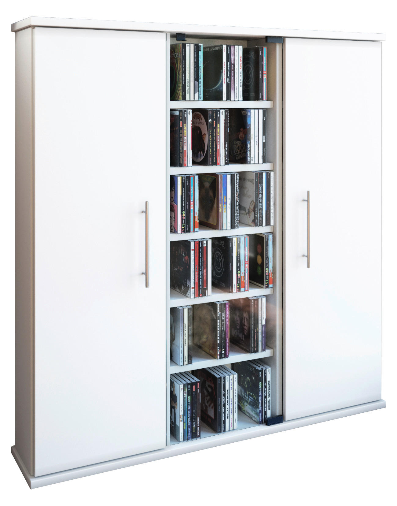CD Regal mit Türen Santo 86 cm Weiß, Glas