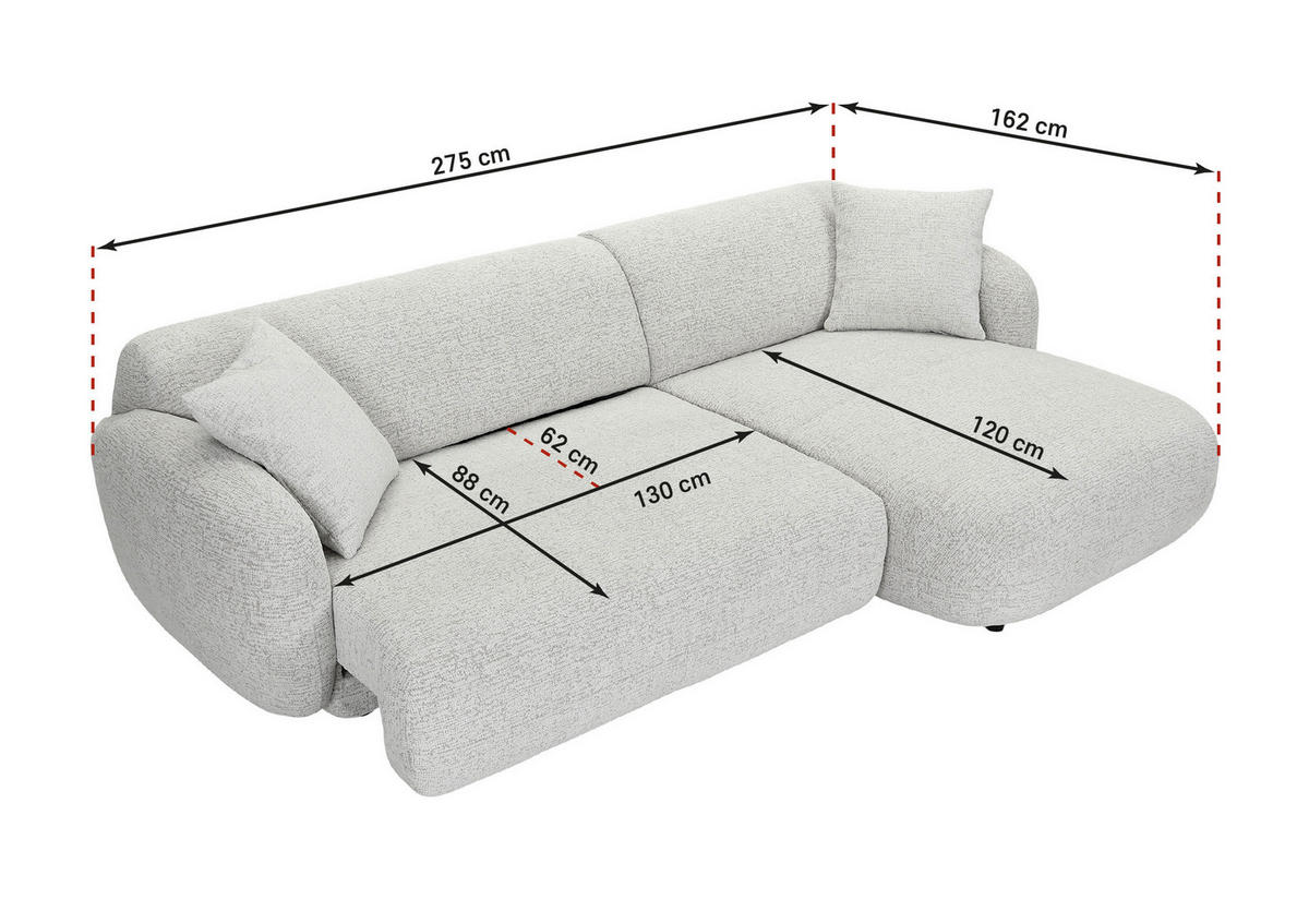 ECKSOFA Schwarz, Weiß Flachgewebe Zierkissen, Rücken echt, Sitztiefenverstellung  - Schwarz/Weiß, MODERN, Kunststoff/Textil (162/275cm) - Carryhome