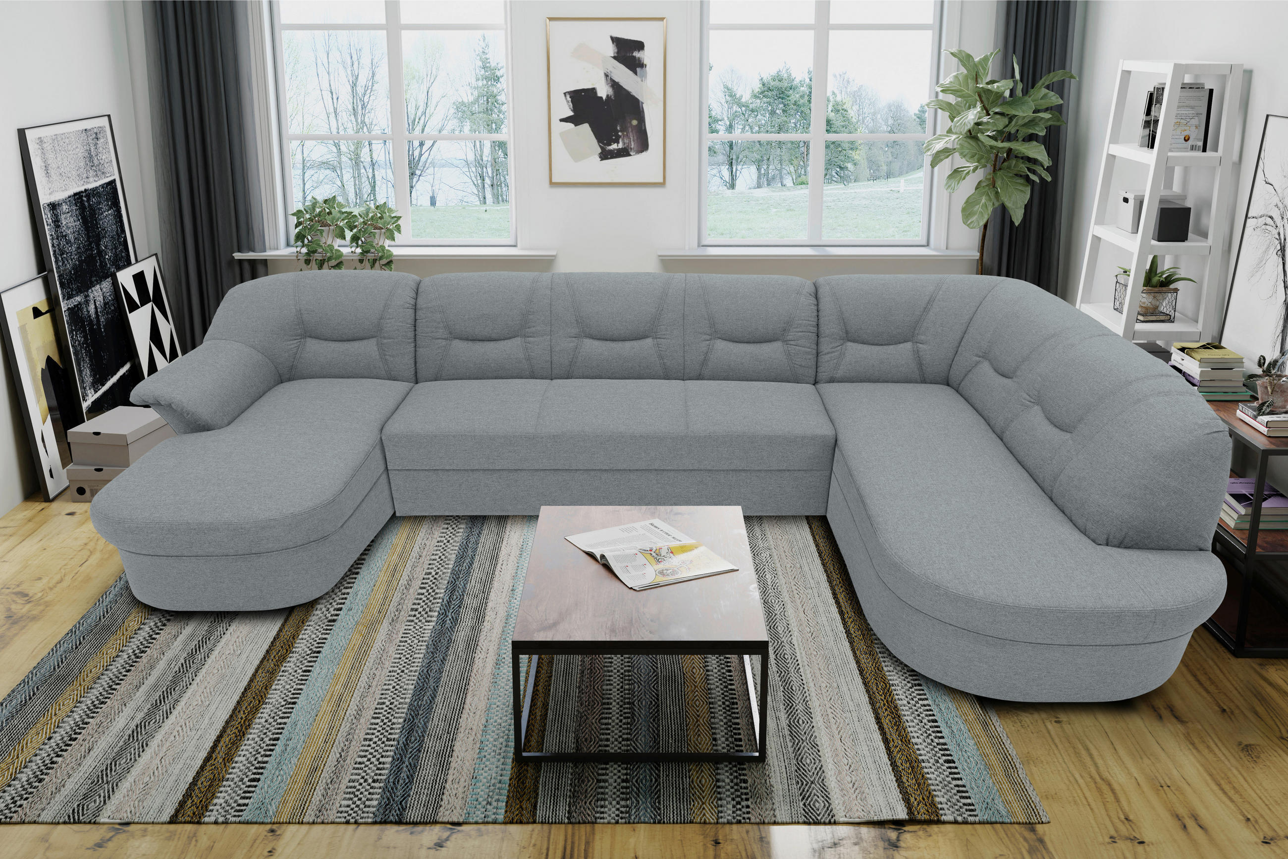 WOHNLANDSCHAFT Grau Mikrofaser  - Schwarz/Grau, KONVENTIONELL, Kunststoff/Textil (146/295/180cm) - MID.YOU