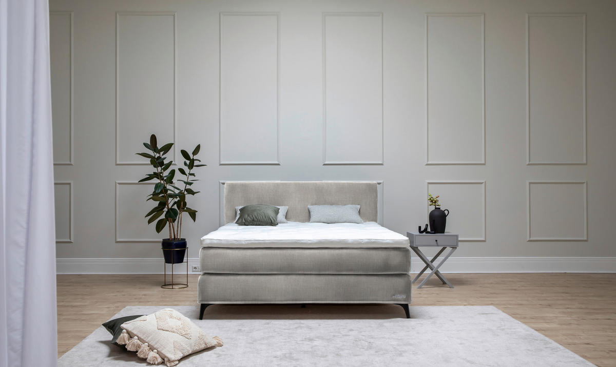 BOXSPRINGBETT 200/220 cm  in Greige  - Greige/Schwarz, Konventionell, Holz/Textil (200/220cm) - Sjöholm