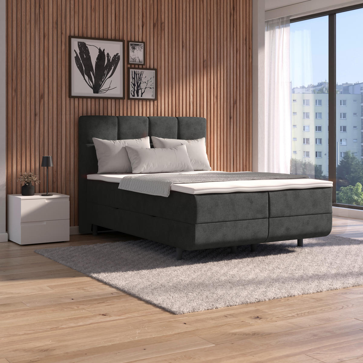 POLSTERBETT Bettkasten, Topper 140/200 cm  in Dunkelgrau  - Dunkelgrau/Schwarz, MODERN, Kunststoff/Textil (140/200cm) - MID.YOU