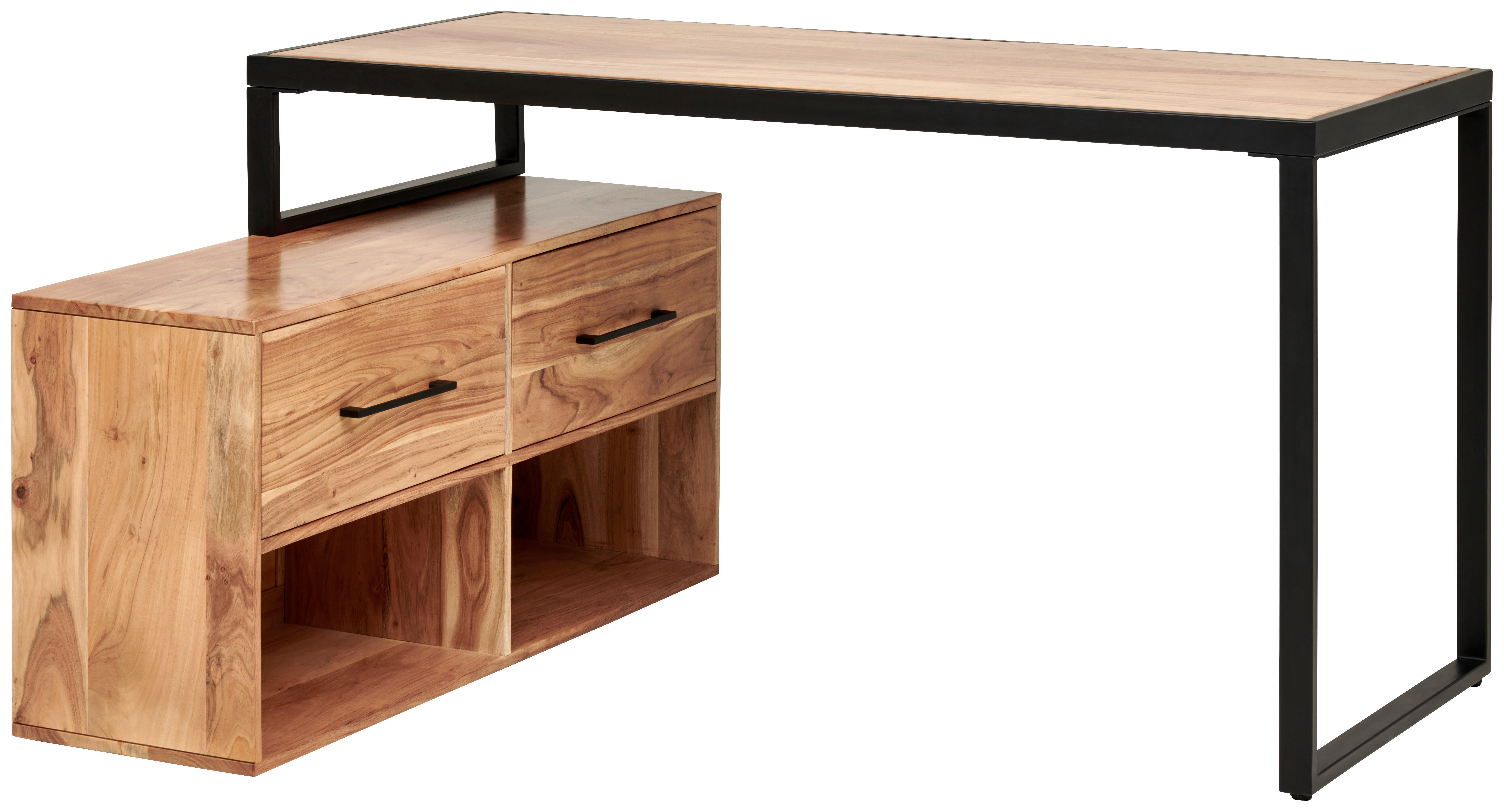 PSACÍ STŮL S ÚLOŽNÝM PROSTOREM, černá, barvy akácie, 145/115/76 cm - černá/barvy akácie, Moderní, kov/dřevo (145/115/76cm) - Livetastic
